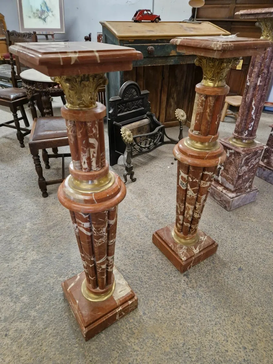 Pair vintage marble columns, pedestals - Image 3