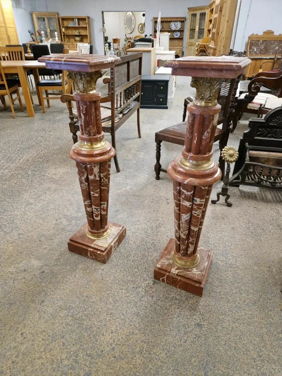 Pair vintage marble columns, pedestals - Image 1