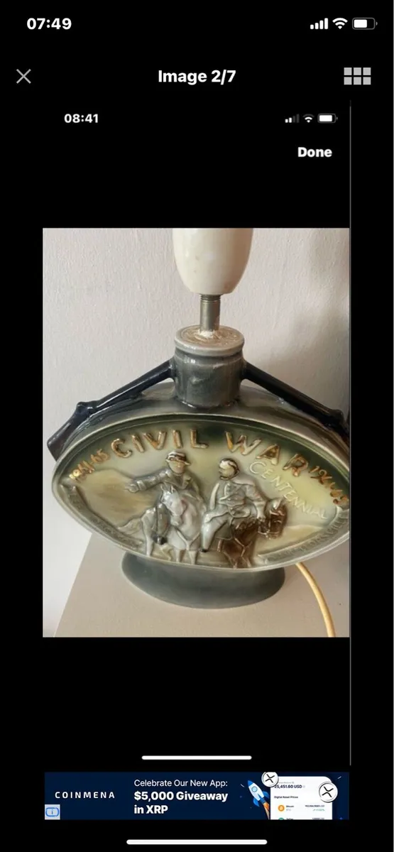 Vintage US Civil War Ceramic Decanter Lamp - Image 2