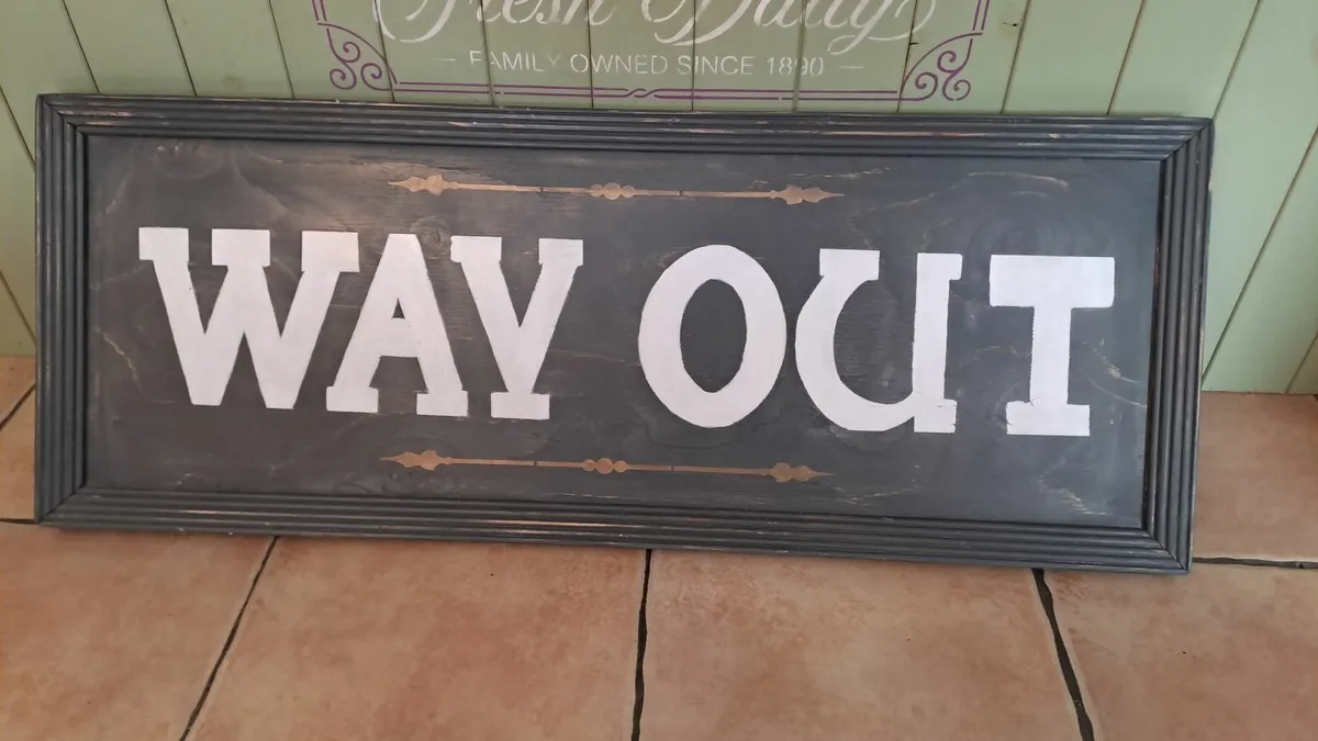 Large vintage style wooden way out sign - Image 1