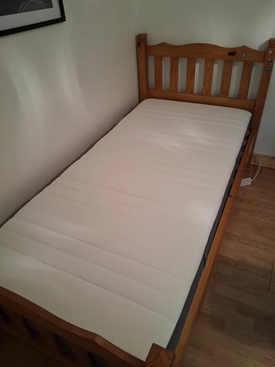 Ikea single mattress and pine bed - Image 1