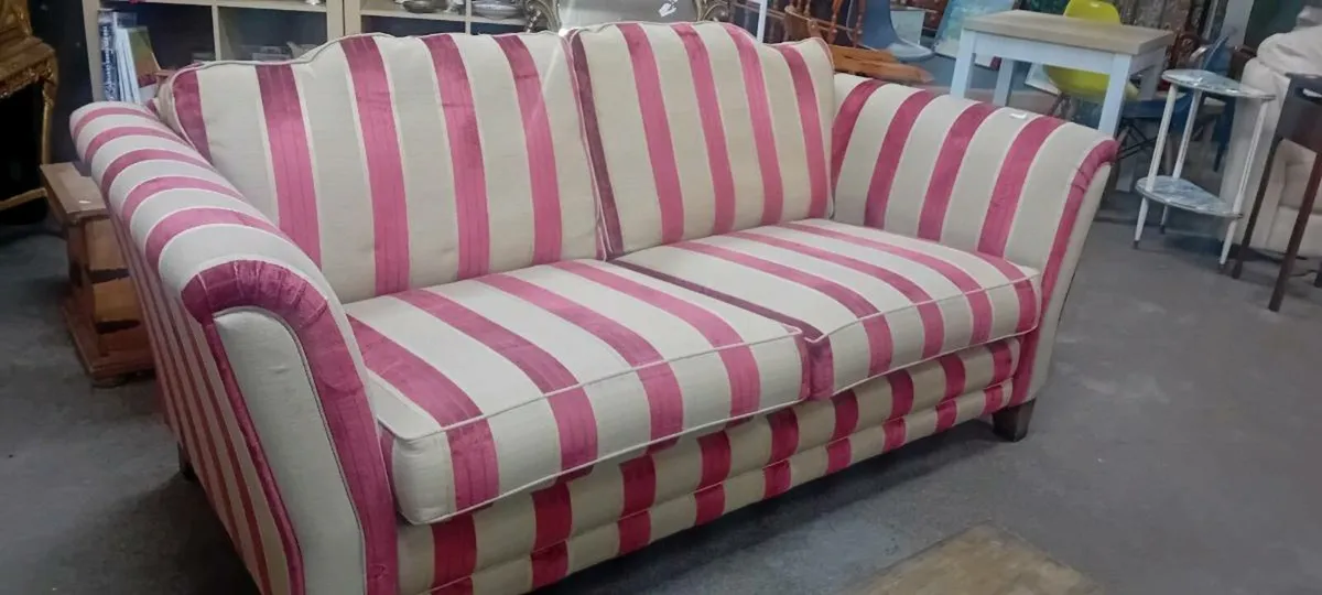 Large Striped Fabric Three Seat Sofa