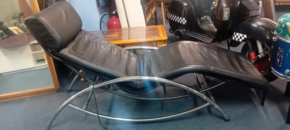 Vintage Italian Leather And Chrome Lounger