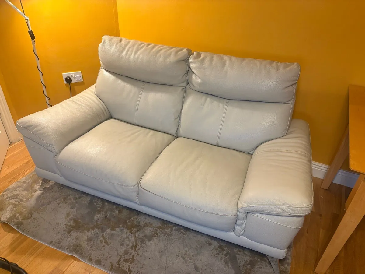 2 Seater Cream Leather Sofa - Image 1