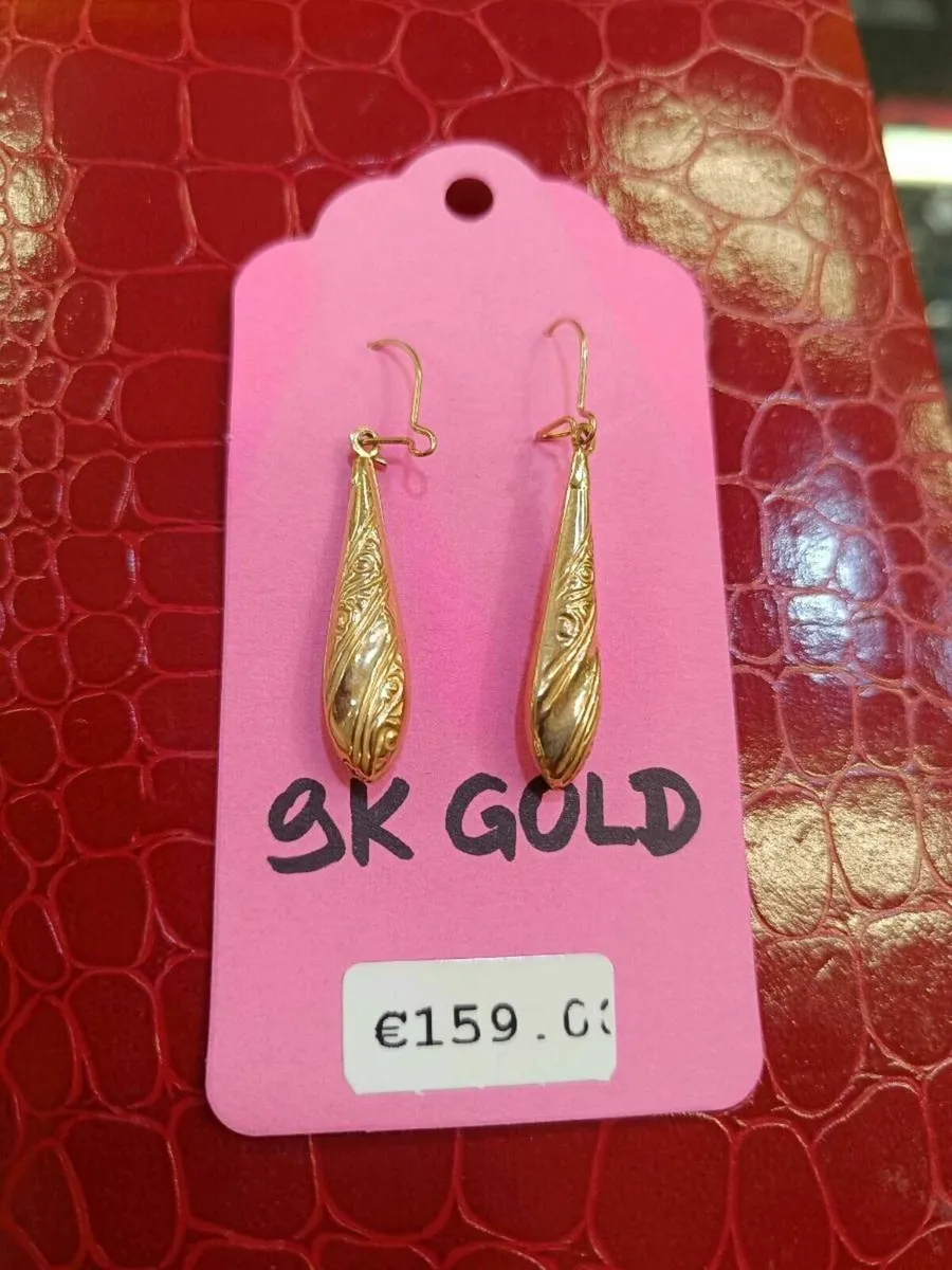 Vintage 9k Gold Dangle Drop Earrings - Image 4