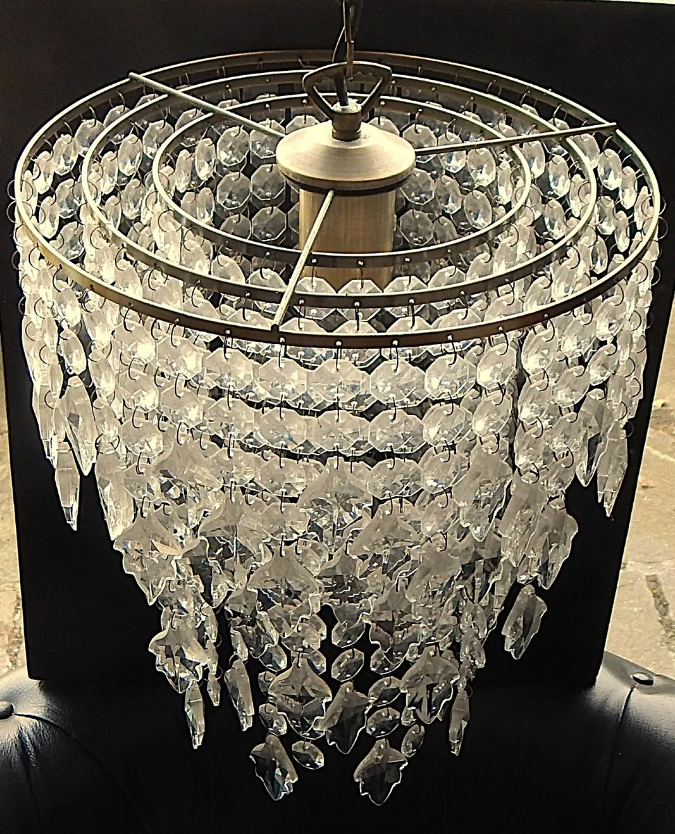 3-Tiered Acrylic Bead Chandelier, Metal Chain - Image 1