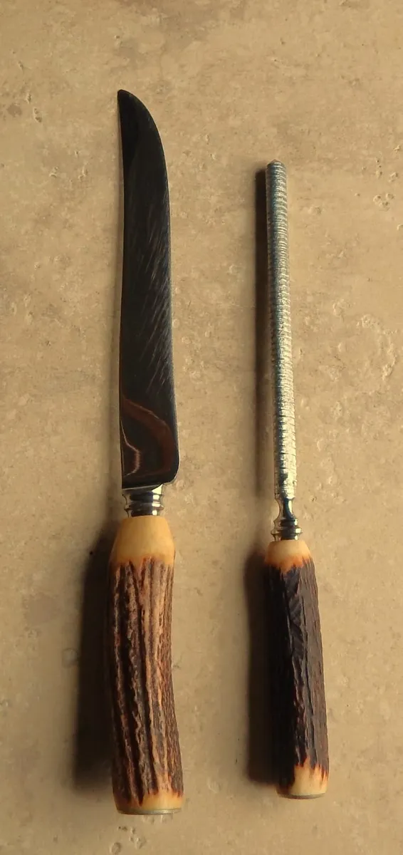 Sheffield Antler Handle Carving Knife & Steel - Image 2
