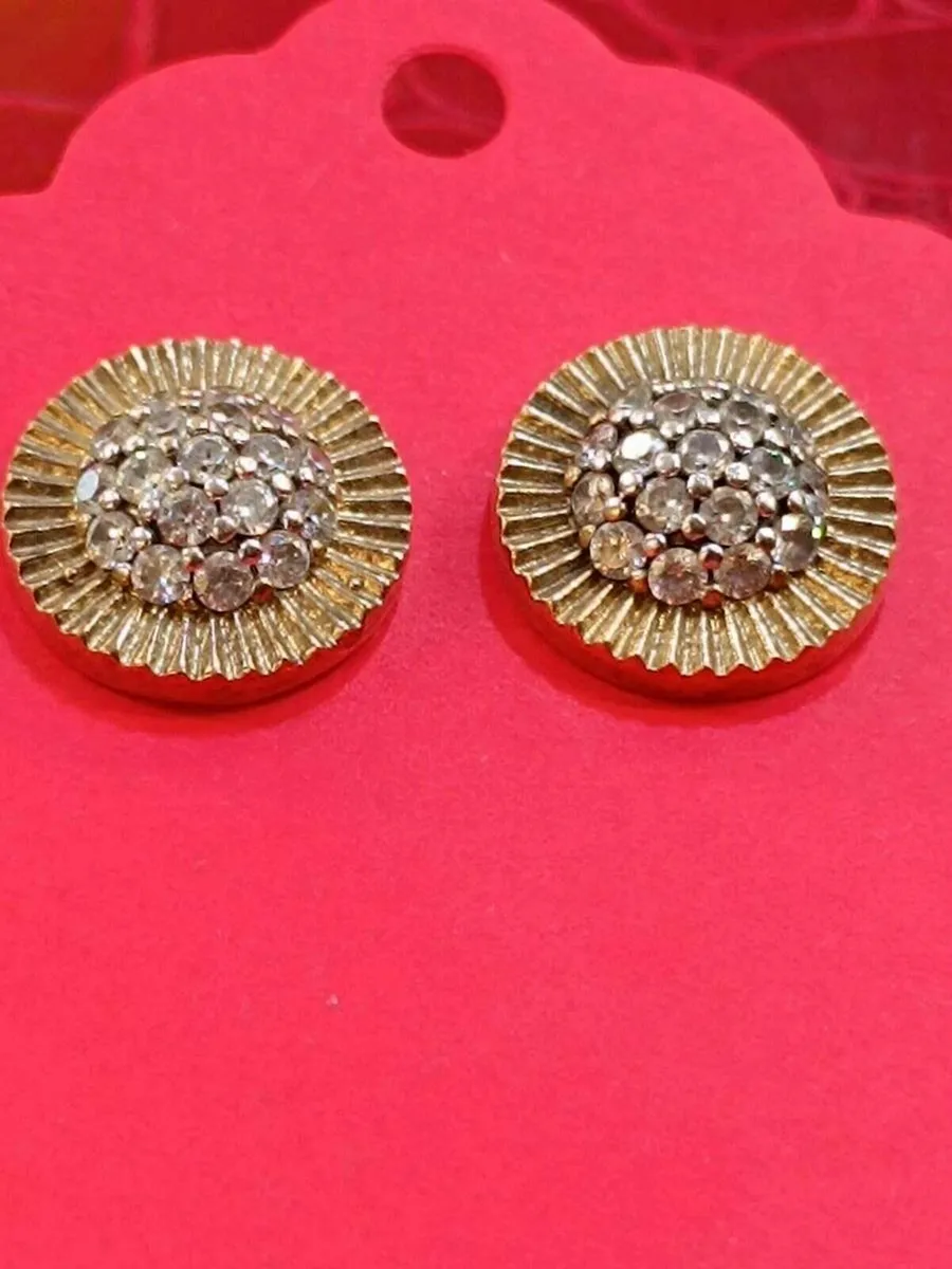 9k Yellow Gold & CZ Earrings, Rolex Style - Image 1