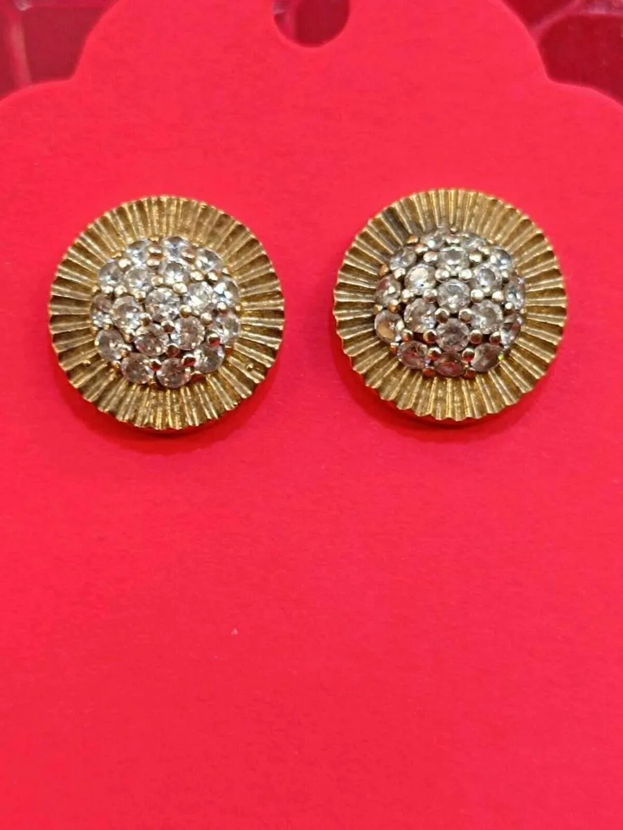 9k Yellow Gold & CZ Earrings, Rolex Style - Image 2