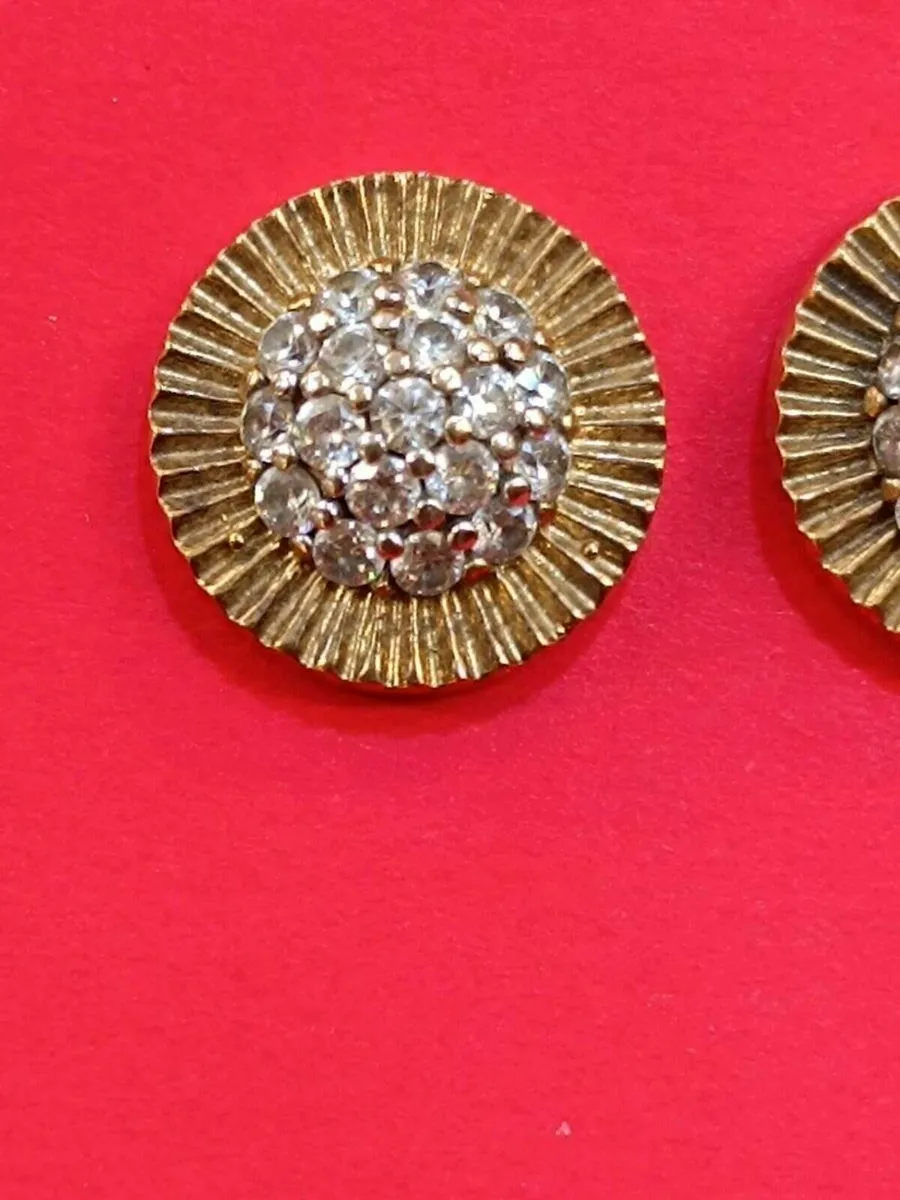 9k Yellow Gold & CZ Earrings, Rolex Style - Image 3