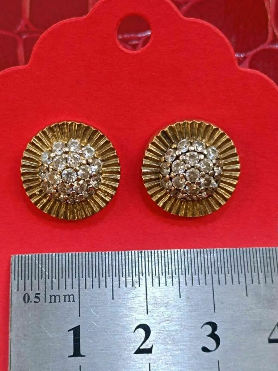 9k Yellow Gold & CZ Earrings, Rolex Style - Image 4