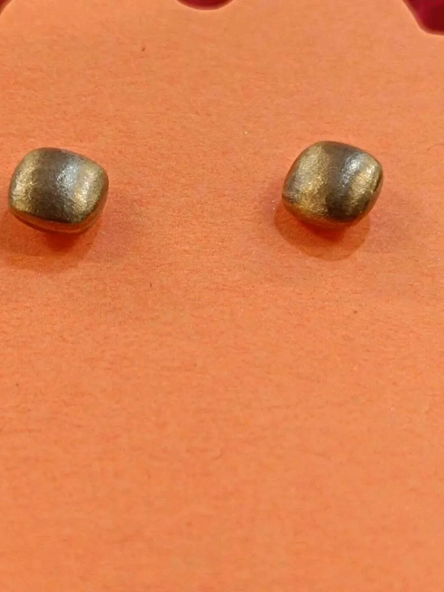 9k Brushed Yellow Gold Button Earrings, Studs - Image 2