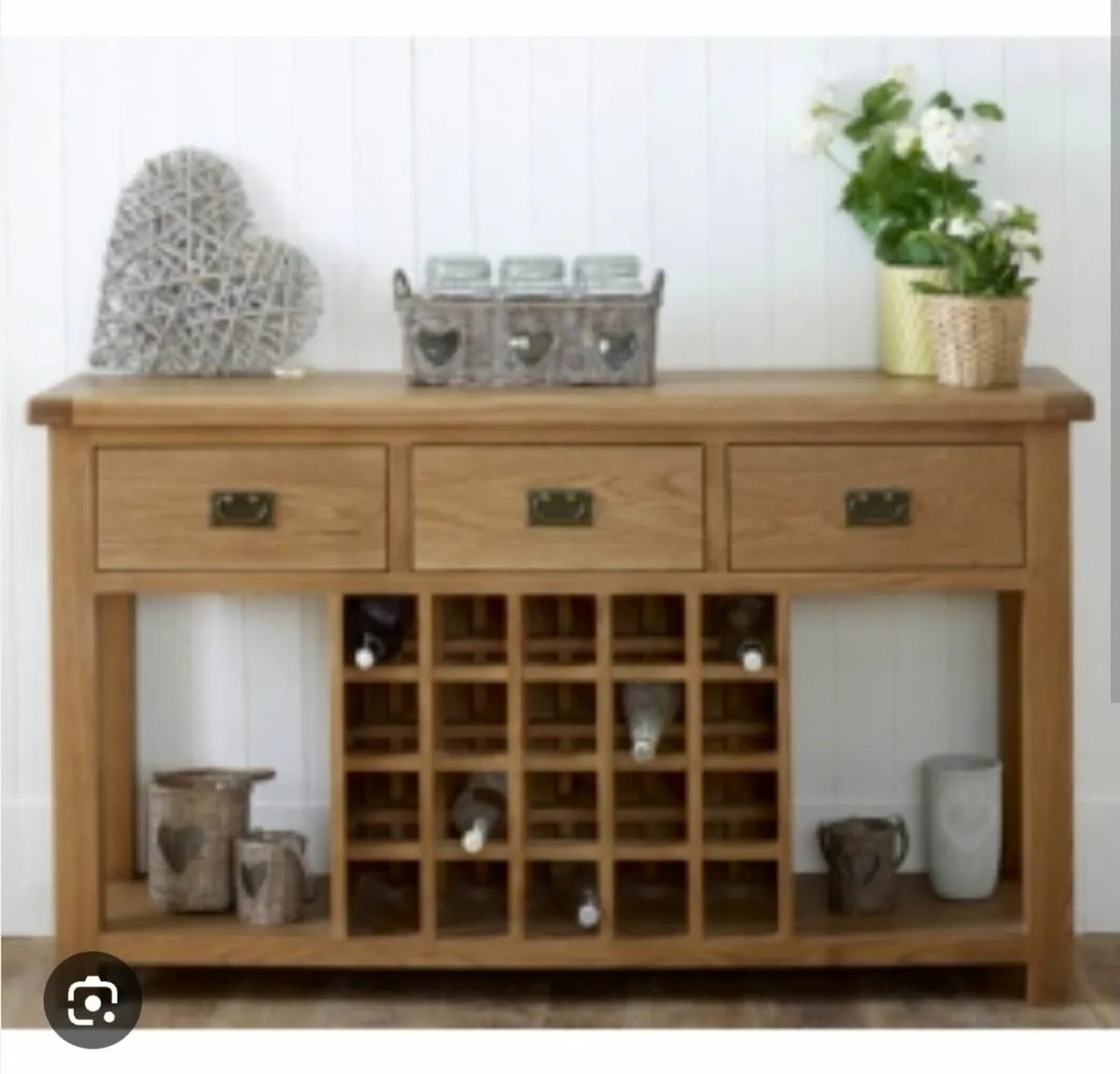 Oak console table with wine rack