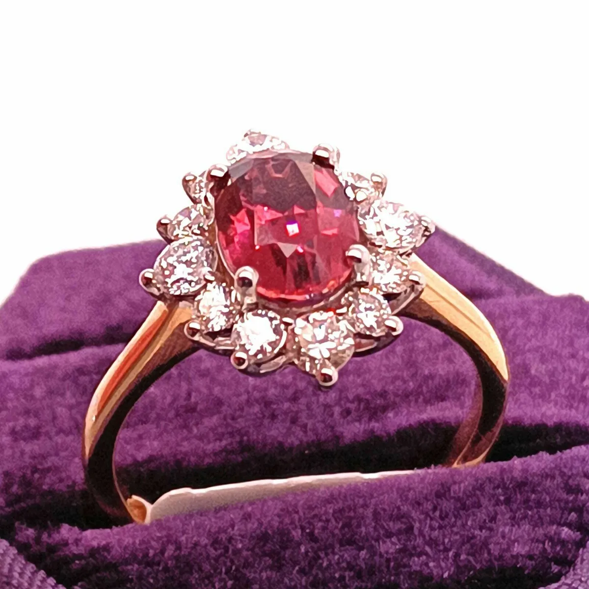 Pink Tourmaline & Diamond Ring ,18k Yellow Gold - Image 1
