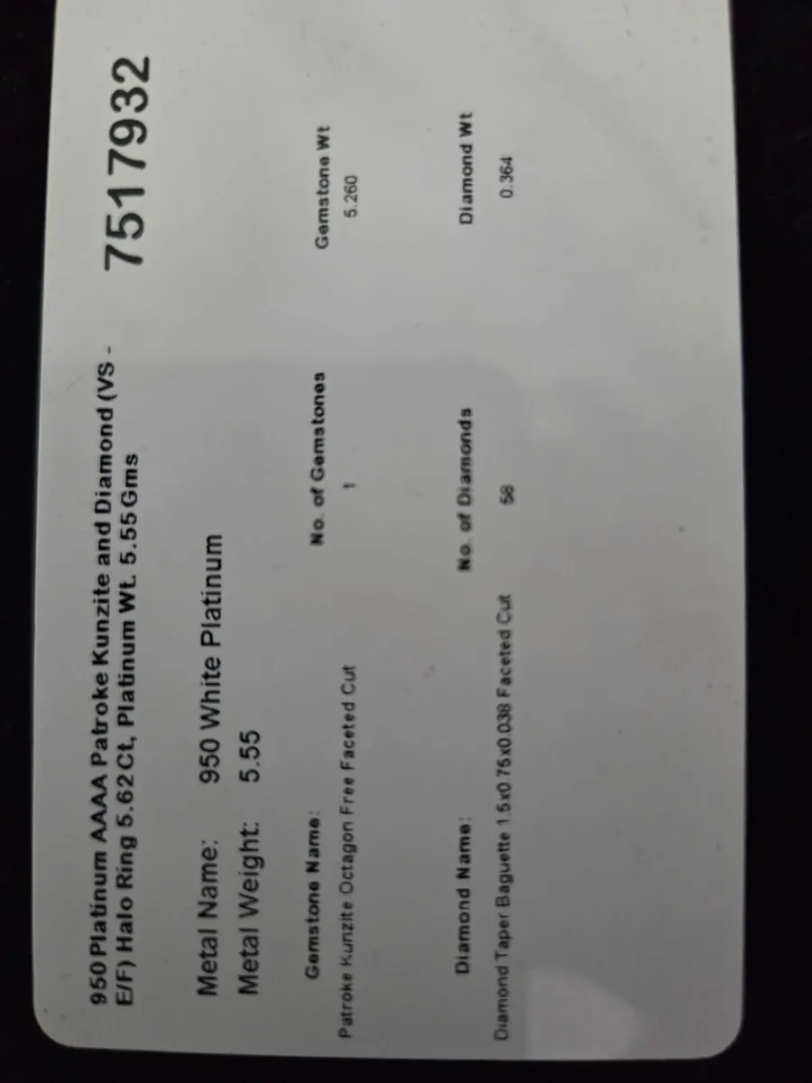 Diamond kunzite platinum ring - Image 2