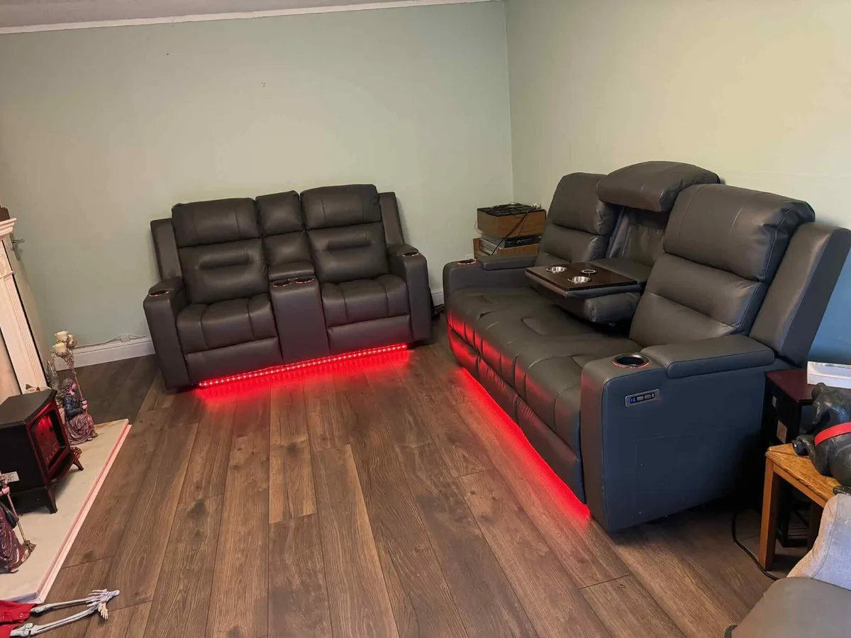 Titan Dark Grey Electric Leather Recliner Sofa Set - Image 3