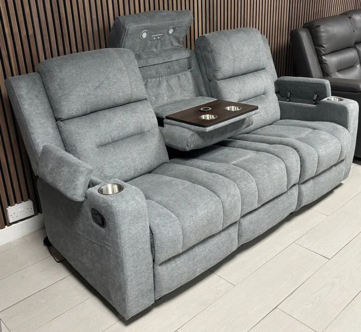 Titan Grey Fabric Wireless Charging Recliner Sofa - Image 3