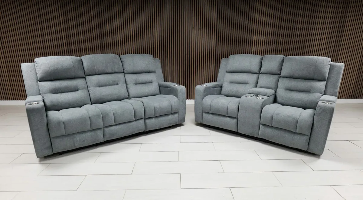Titan Grey Fabric Wireless Charging Recliner Sofa - Image 1