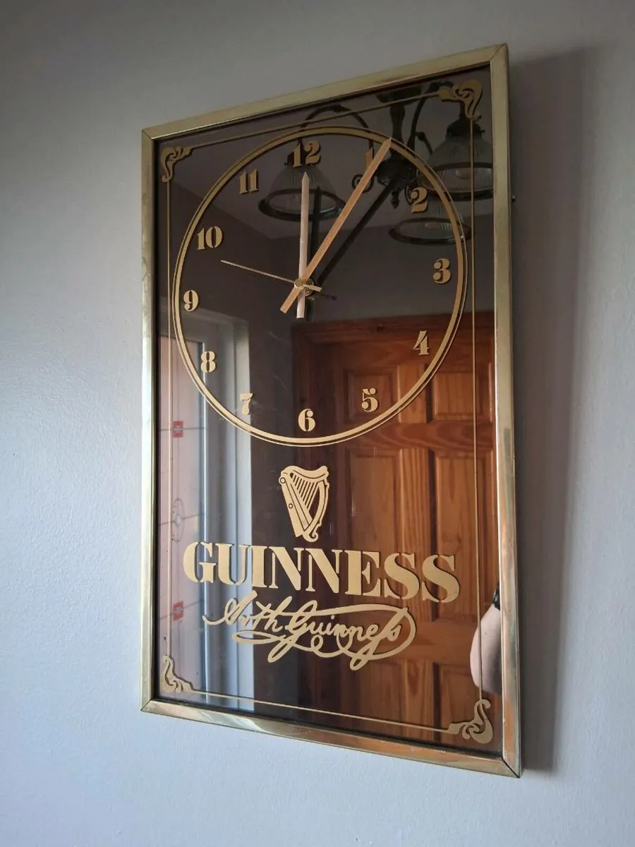 1970s Mirrored GUINNESS Wall Clock - Image 1