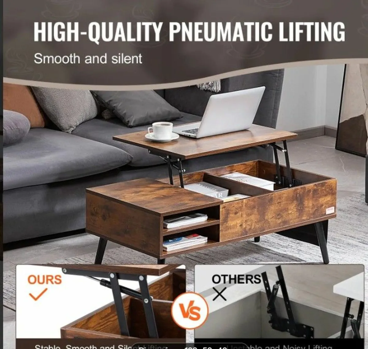 Lift-Top Coffee Table with Hidden Storage - Image 2