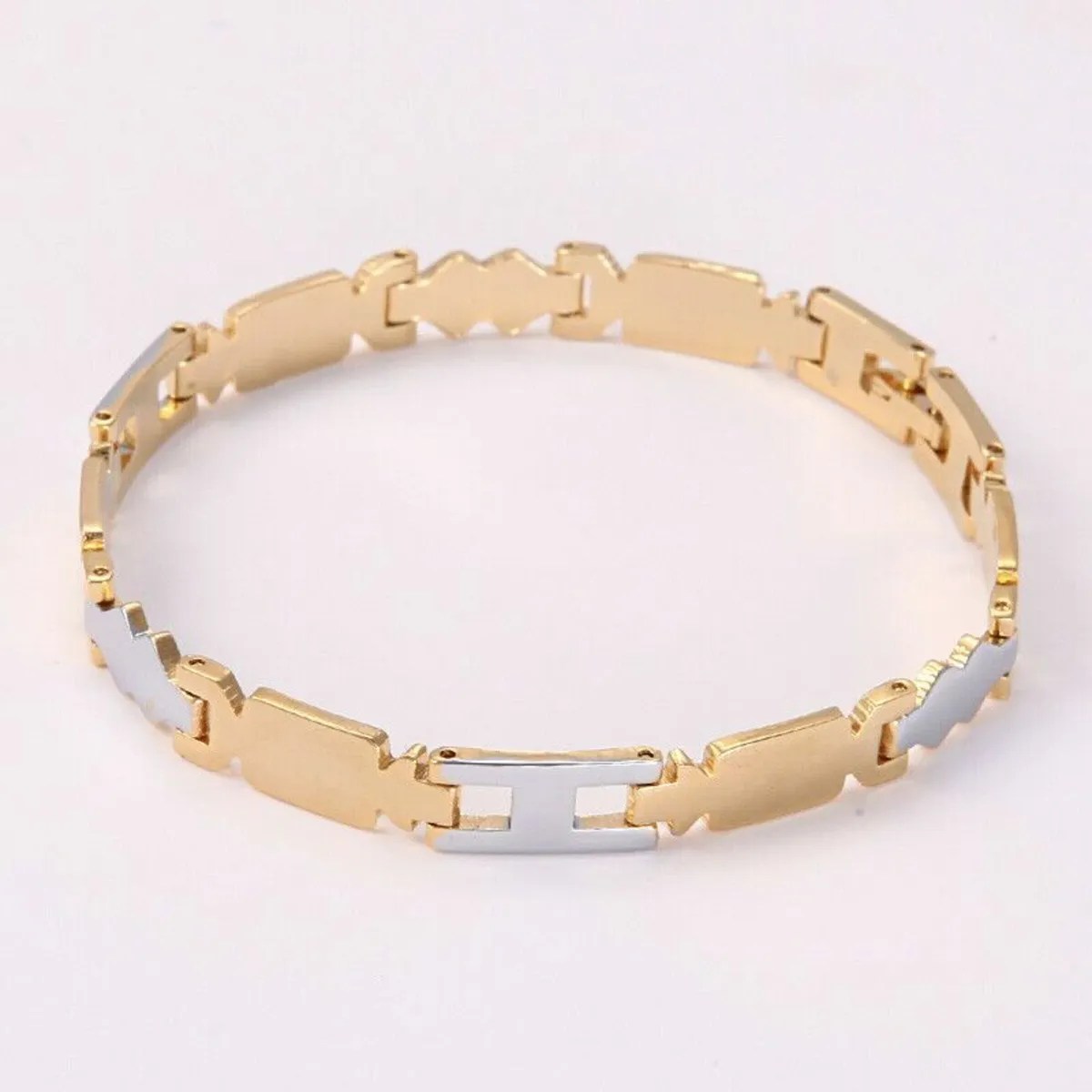 Gold Plated Two-Tone Men's/Women's Link Bracelet C