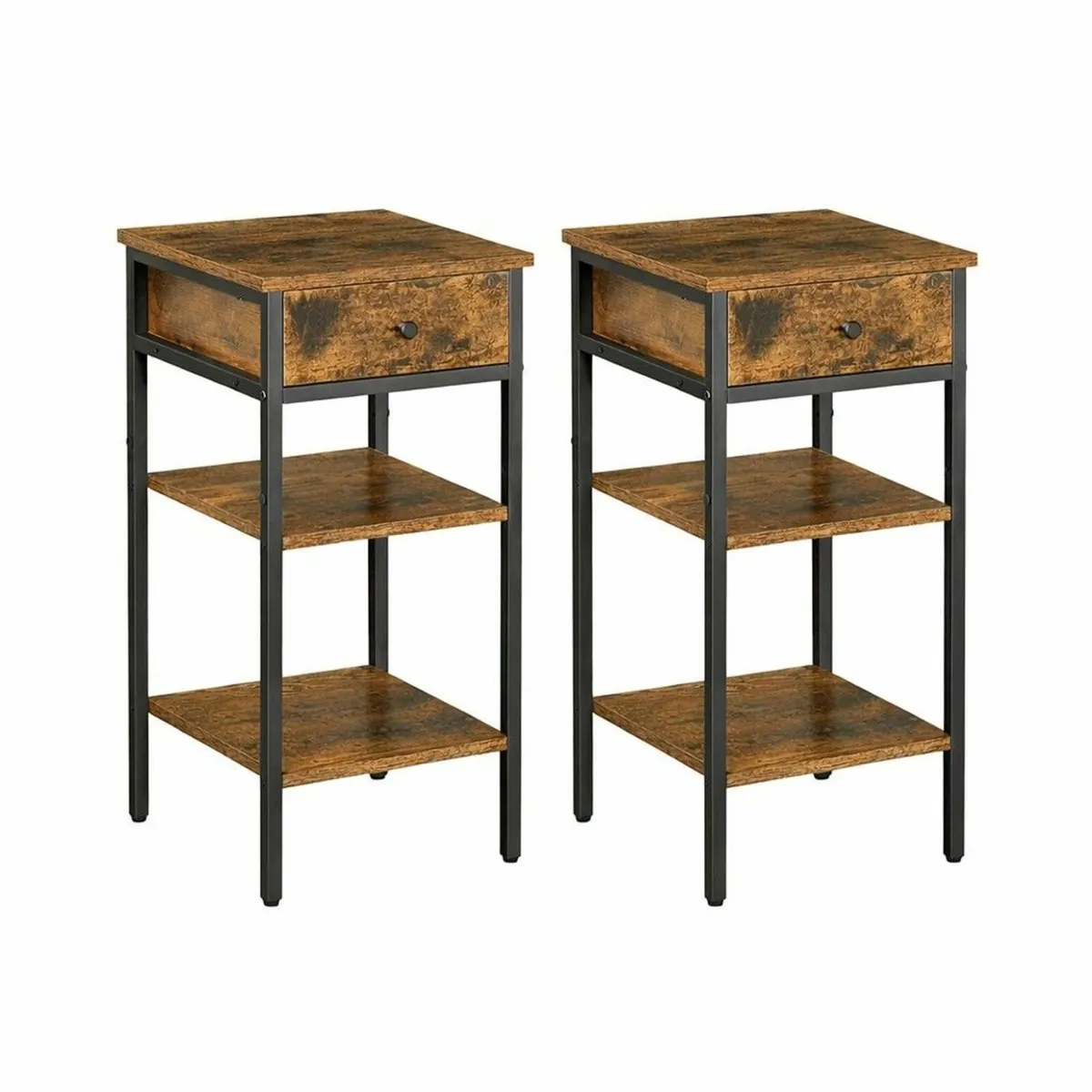 Set of 2 Vintage Brown & Black Bedside Tables with - Image 1