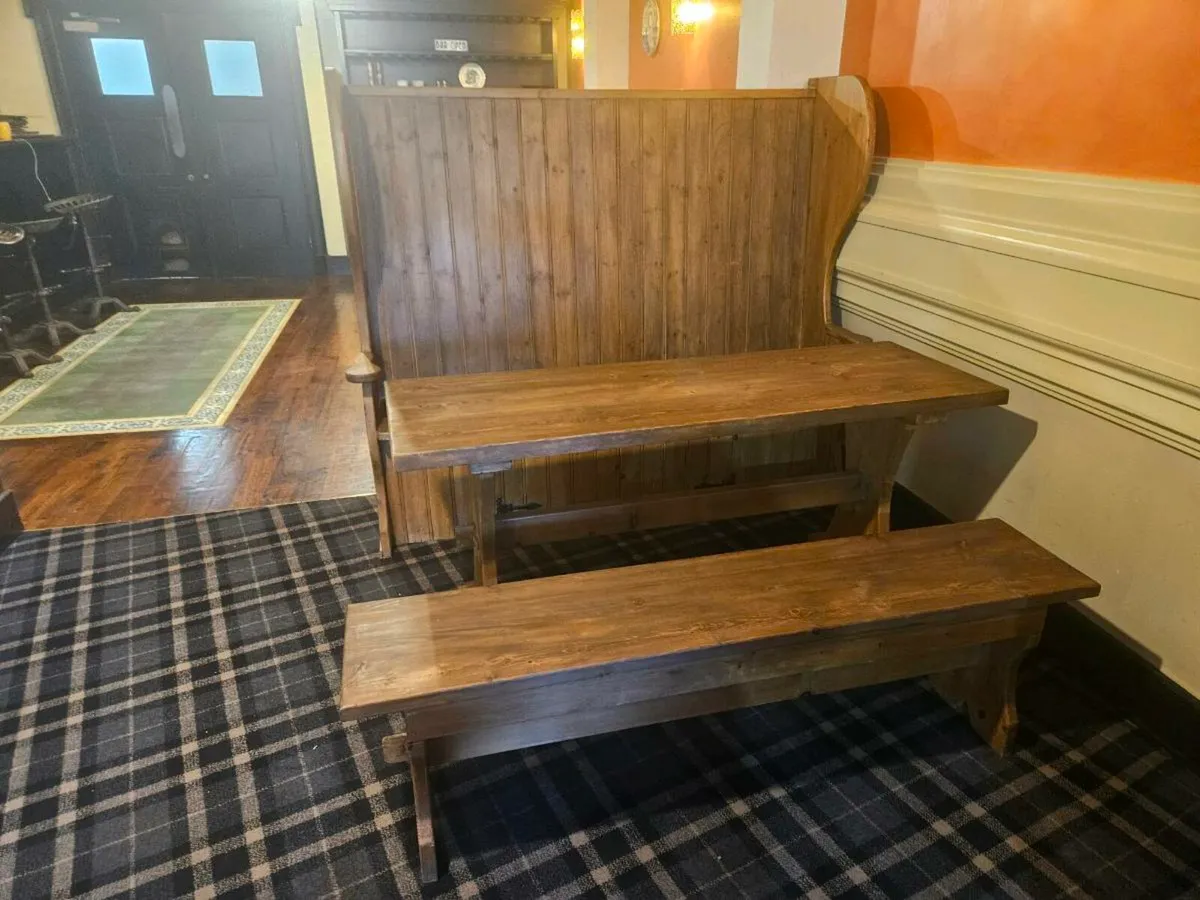 Vintage Pine Settle, Table & Bench - Image 2