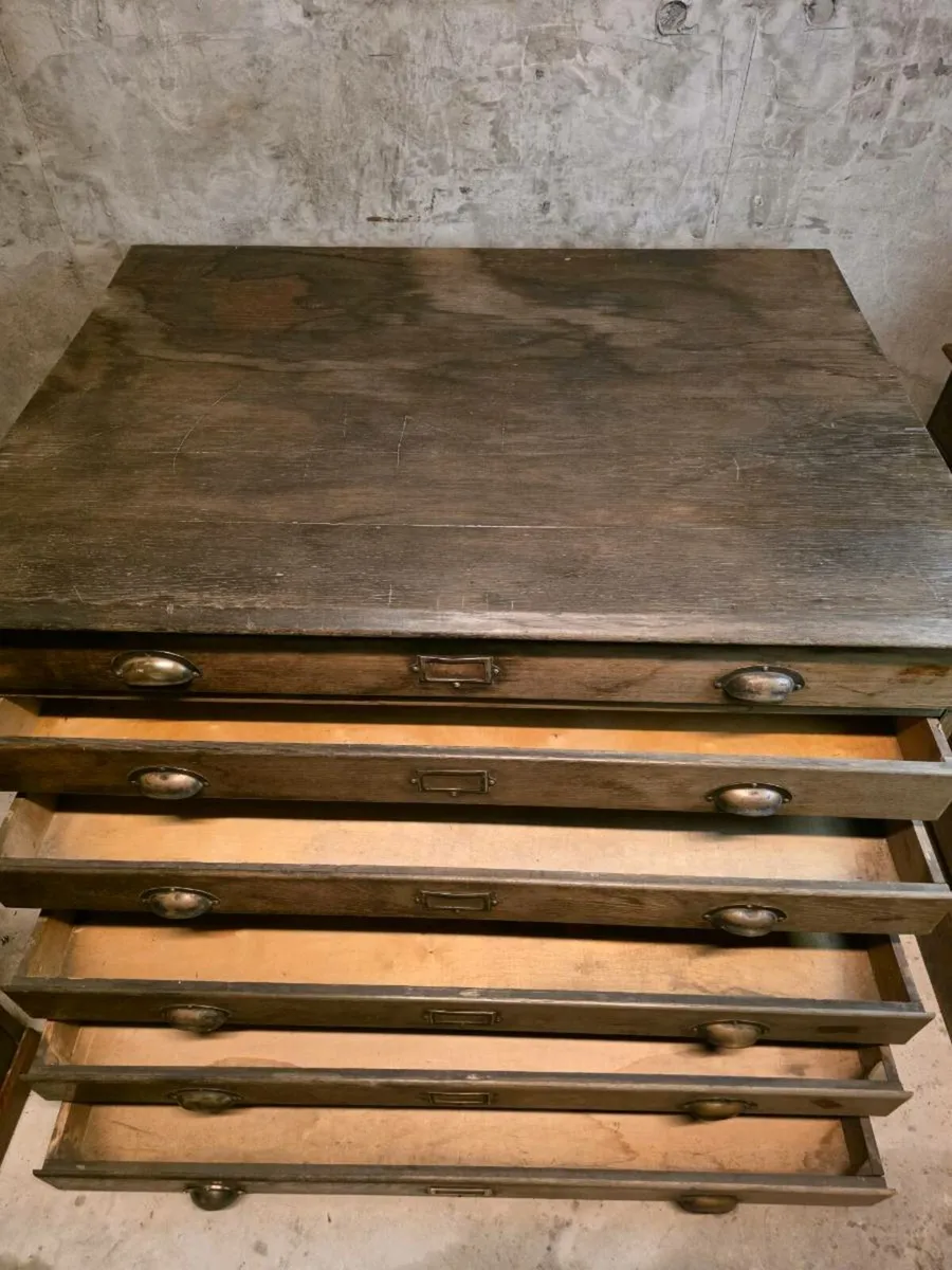 Large vintage architects drawers cabinet plan desk - Image 2