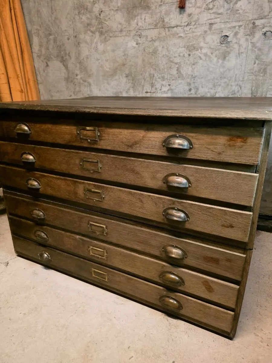 Large vintage architects drawers cabinet plan desk - Image 4