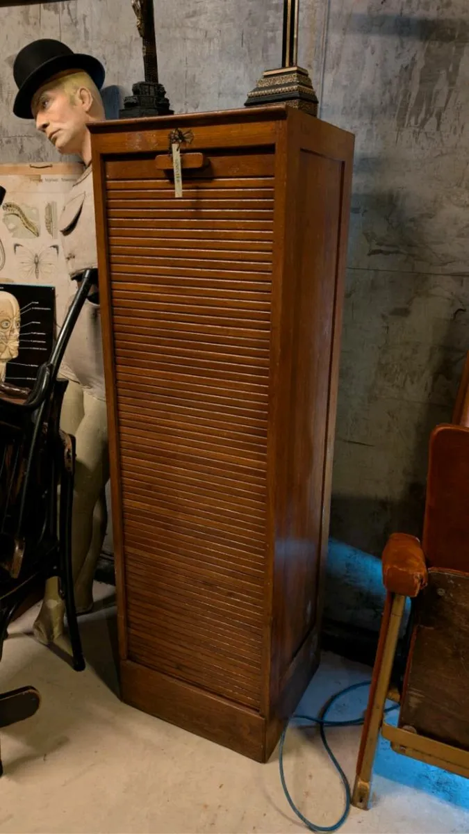 Vintage cabinet drawers Tambour roller antique - Image 1