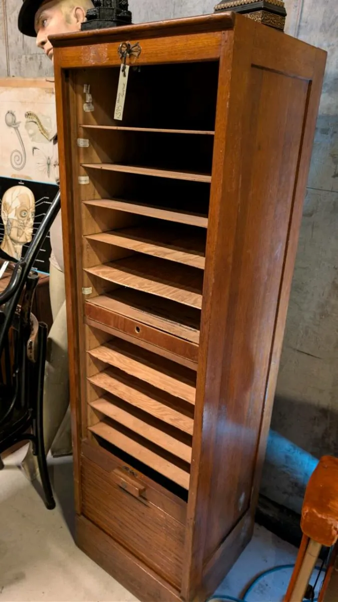 Vintage cabinet drawers Tambour roller antique - Image 3