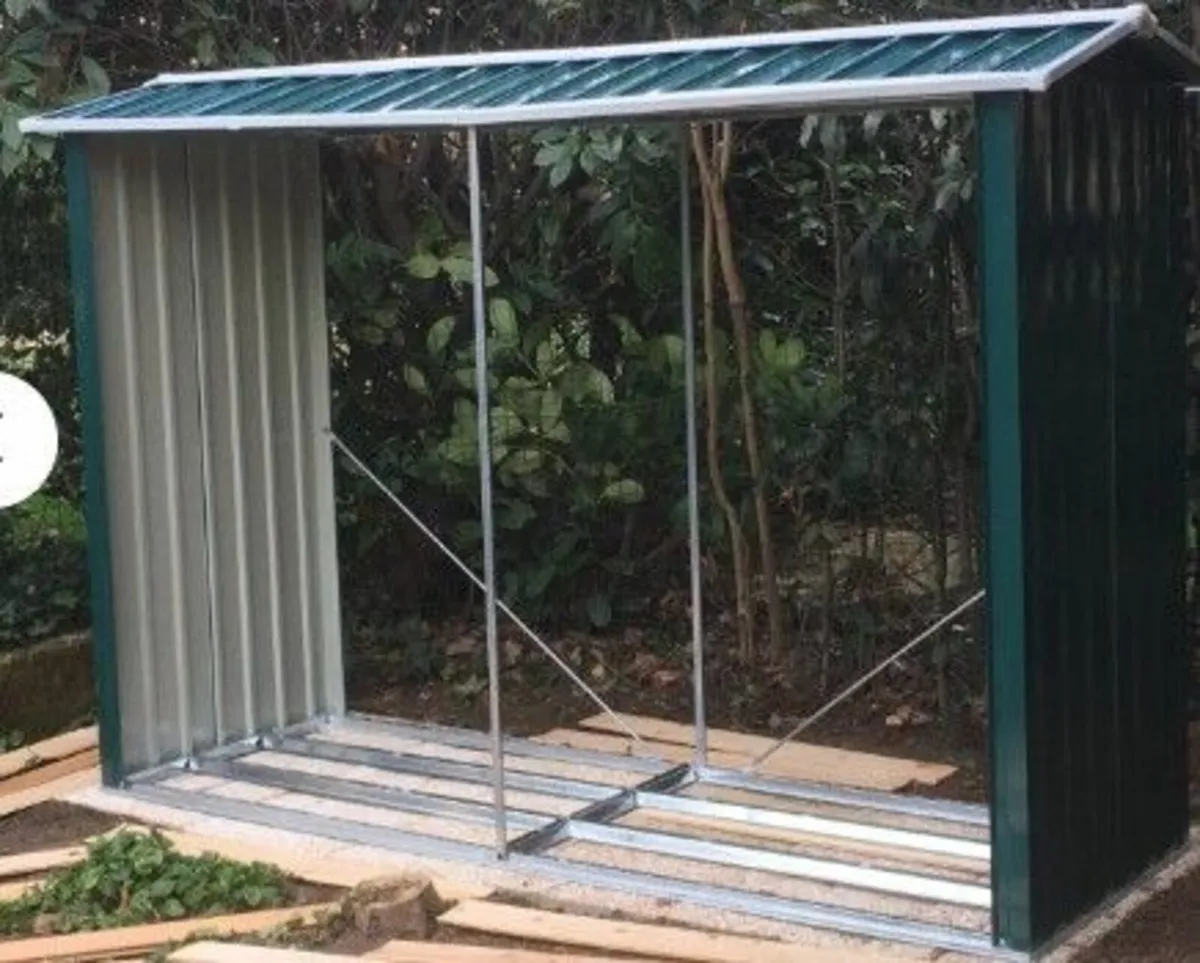 Galvanised Steel Firewood Log Store with Sloped Ro - Image 1