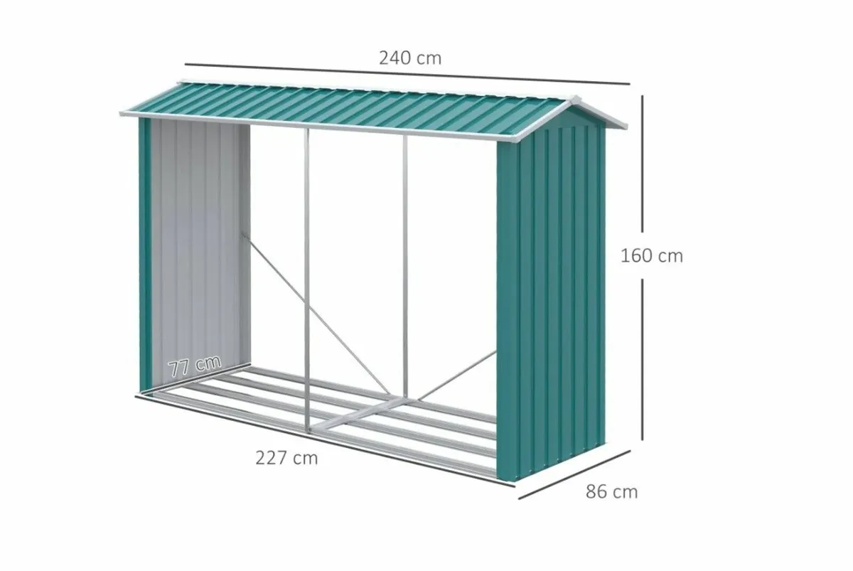 Galvanised Steel Firewood Log Store with Sloped Ro - Image 2
