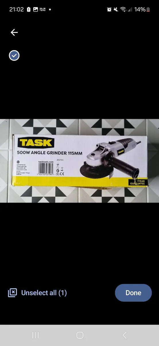 Task 500W Angle Grinder 115mm