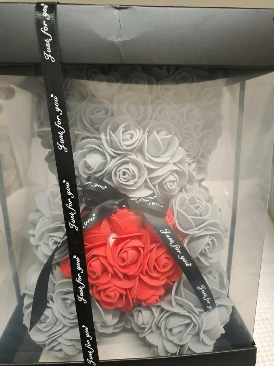 Rose Bear Gift – Grey with Red Heart - Image 2