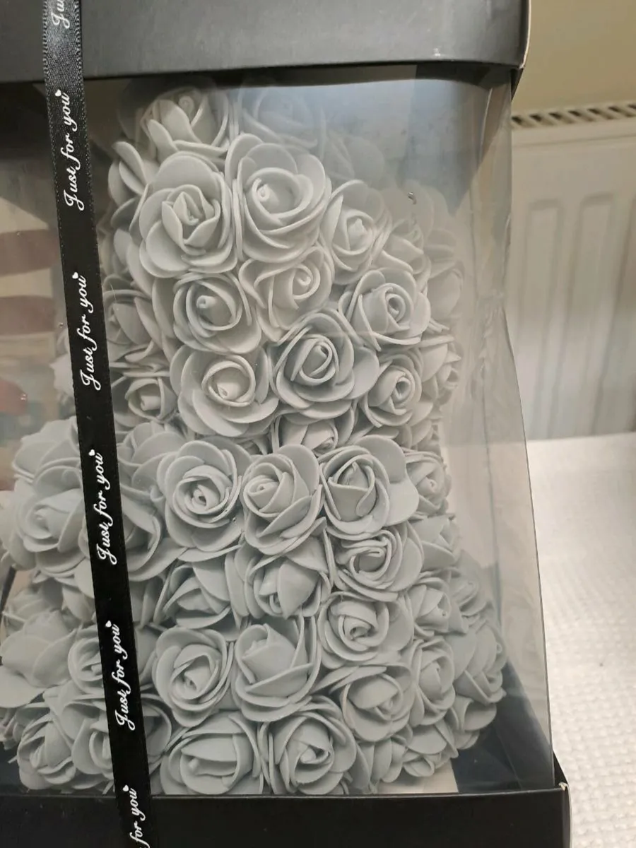 Rose Bear Gift – Grey with Red Heart - Image 3