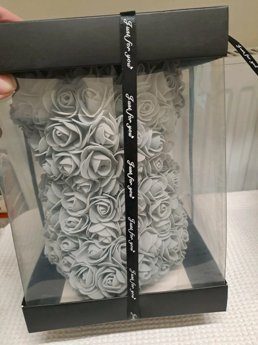 Rose Bear Gift – Grey with Red Heart - Image 4