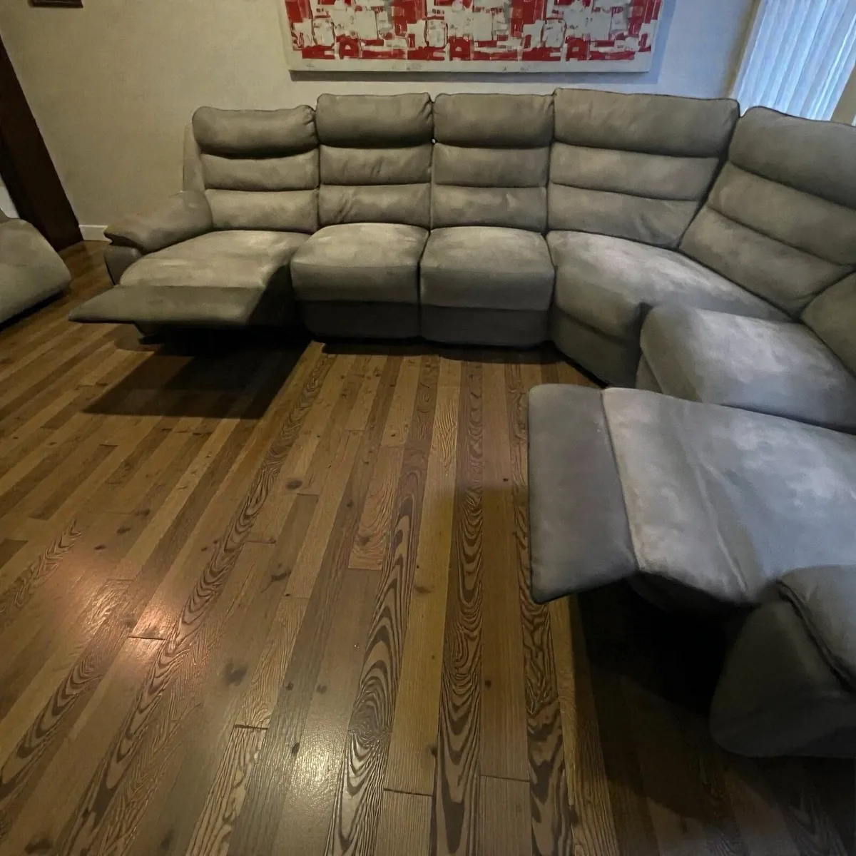 Grey corner recliner sofa with armchair couch - Image 2