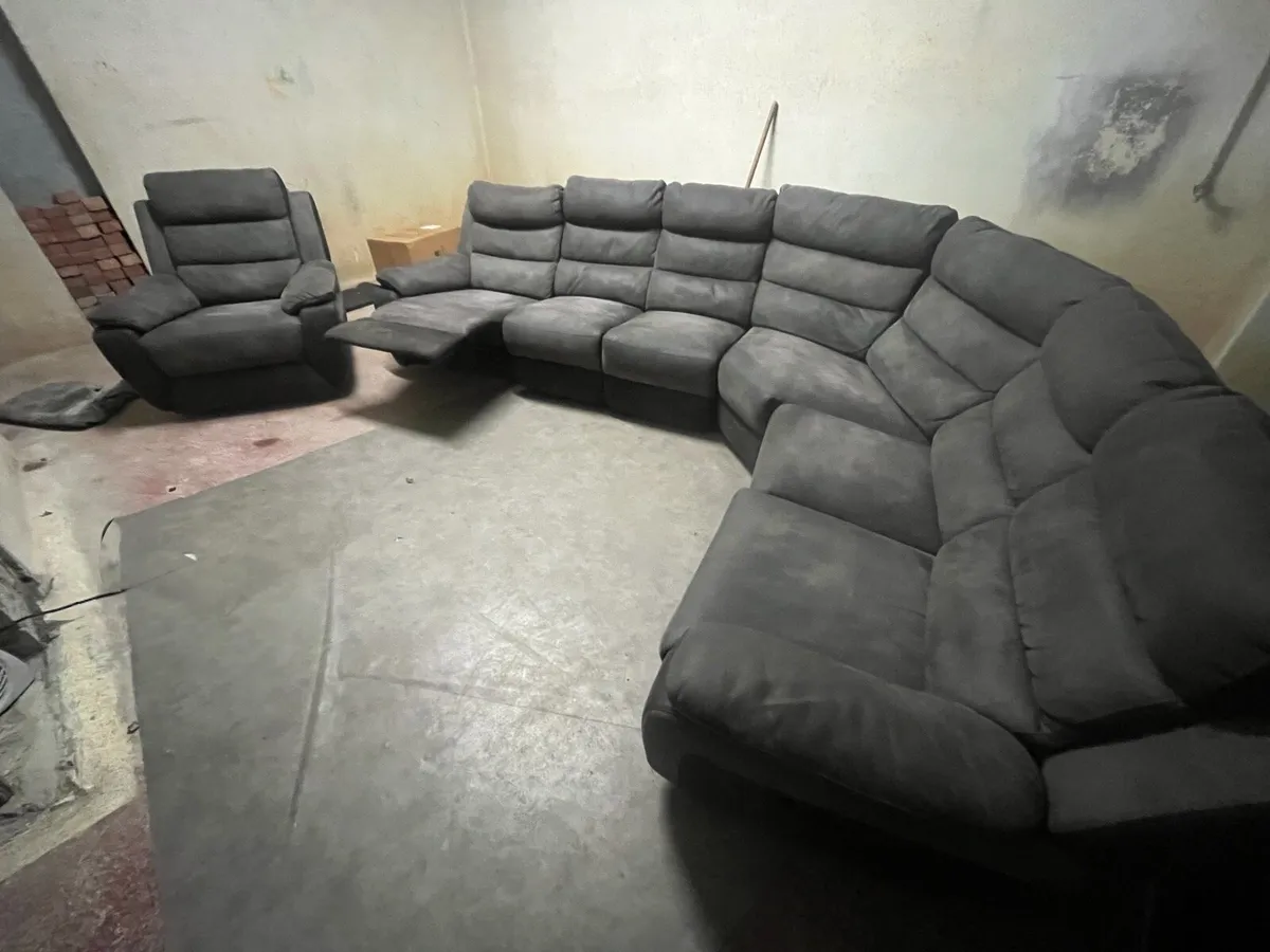 Grey corner recliner sofa with armchair couch - Image 4