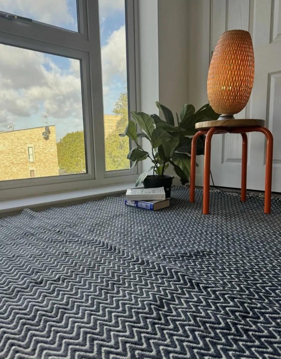 IKEA Fasterholt Navy Blue White Zig Zag Rug 170x24 - Image 1