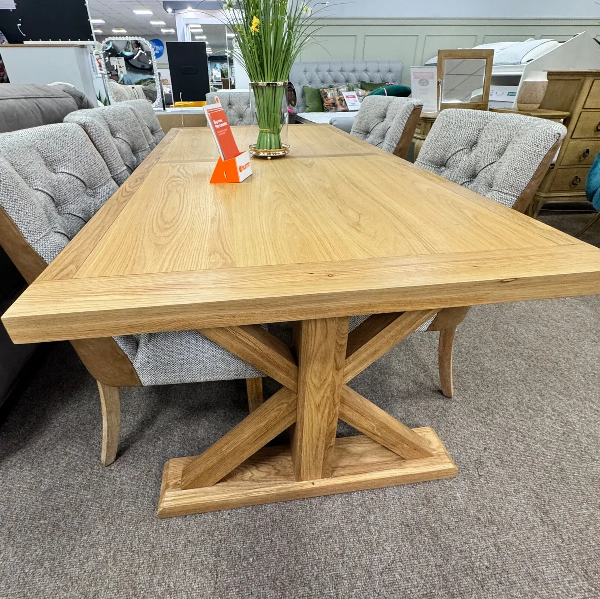 Large Oak Dining Table X Leg 200cm New - Image 3