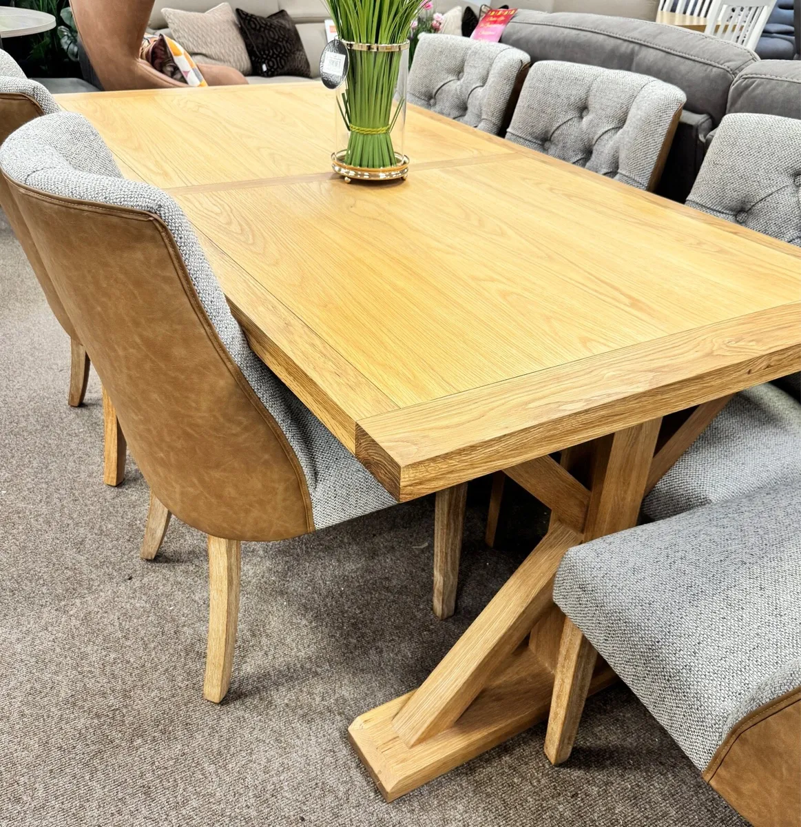 Large Oak Dining Table X Leg 200cm New - Image 1