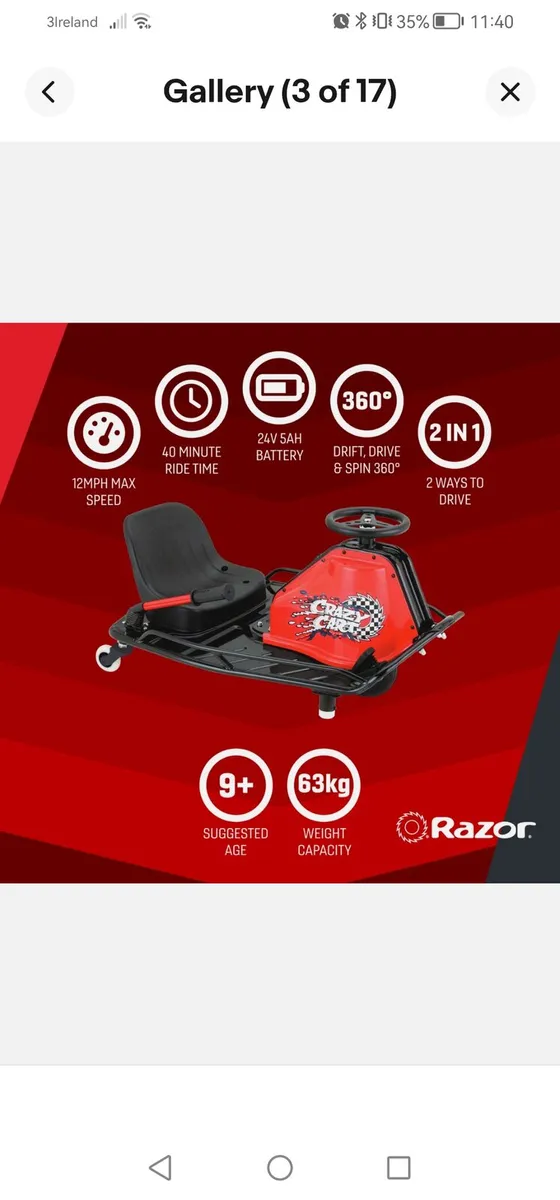 Razor Crazy Cart 25.2V Electric Go Kart - Image 2