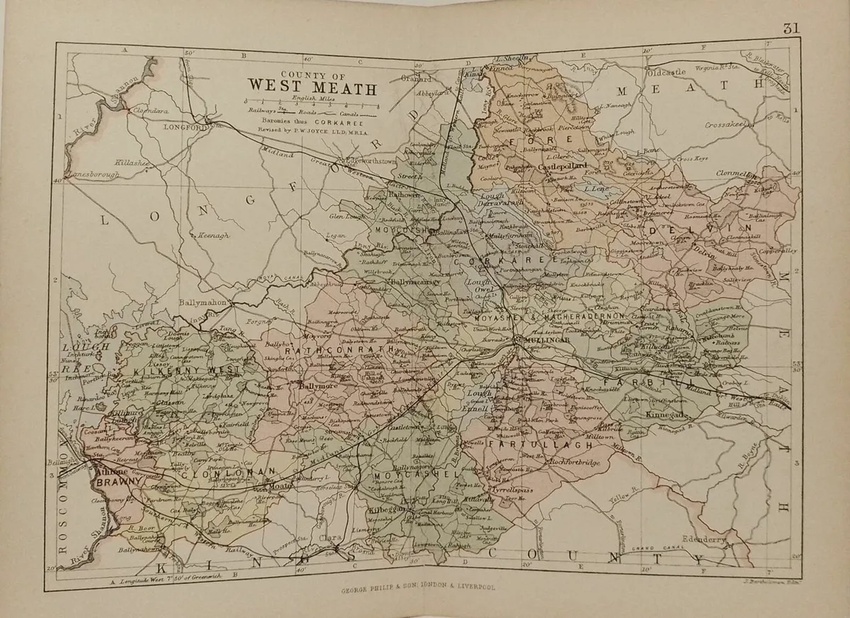 1881 Antique Colour Map of The County of Westmeath - Image 1