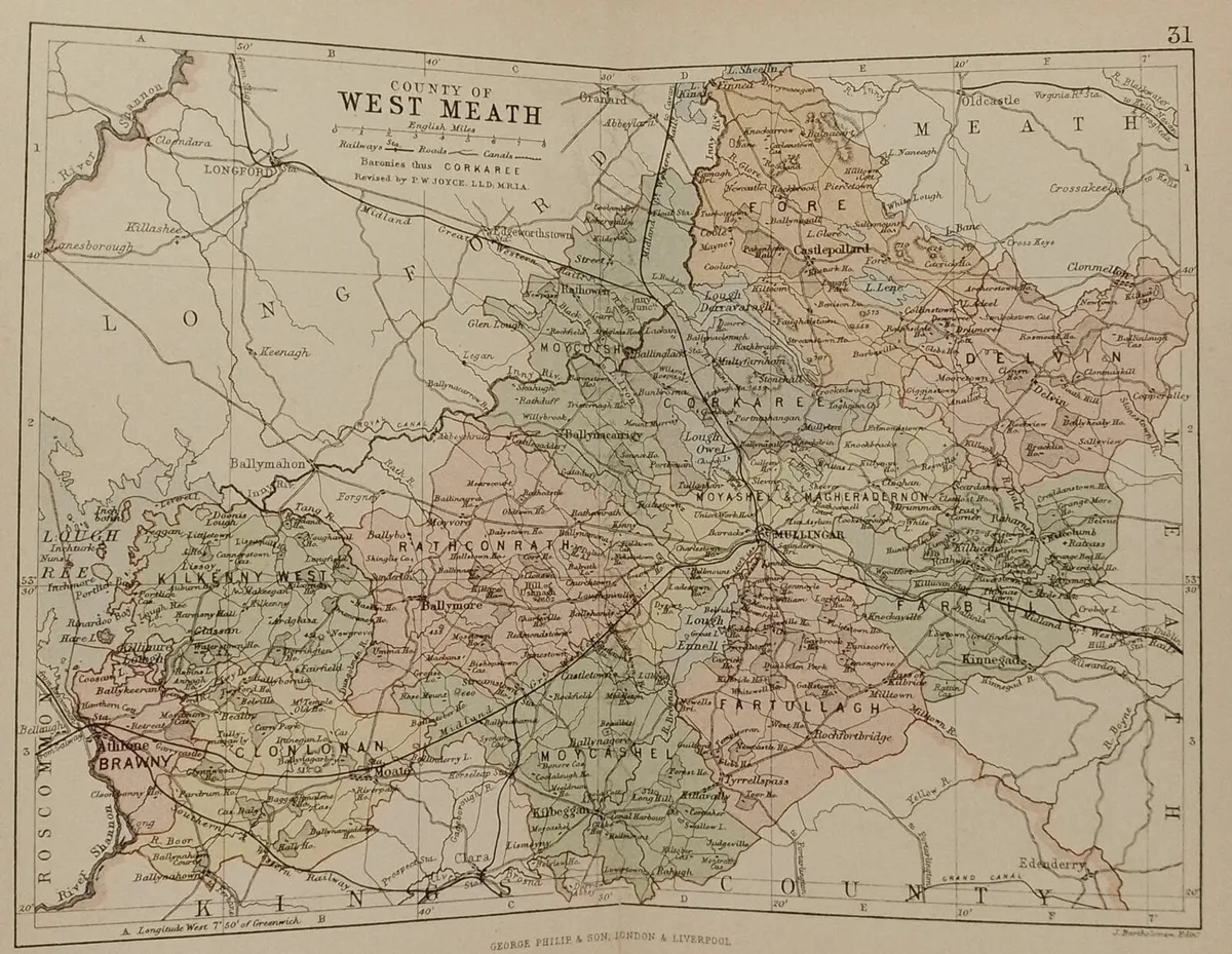 1881 Antique Colour Map of The County of Westmeath - Image 2