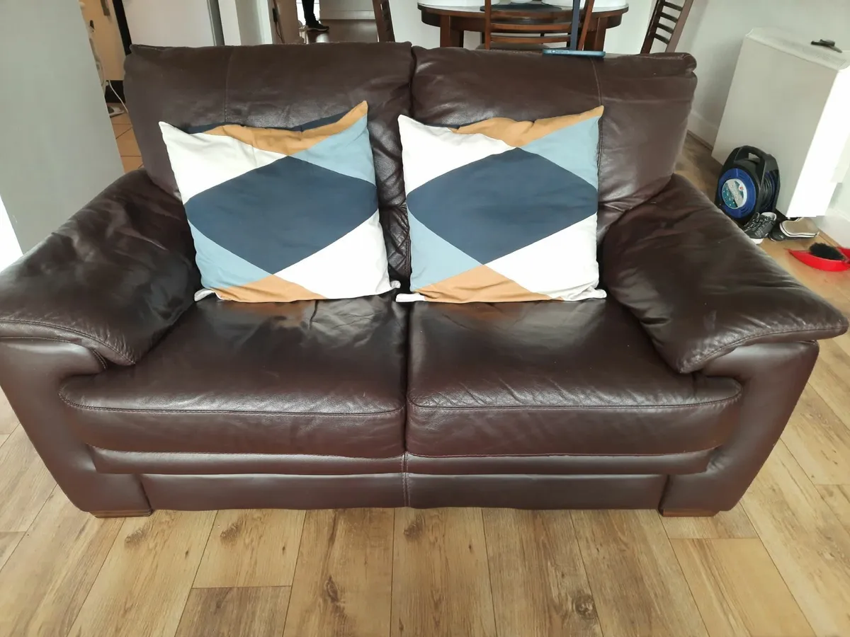 Brown leather couches, 3 seater and 2 seater. - Image 2