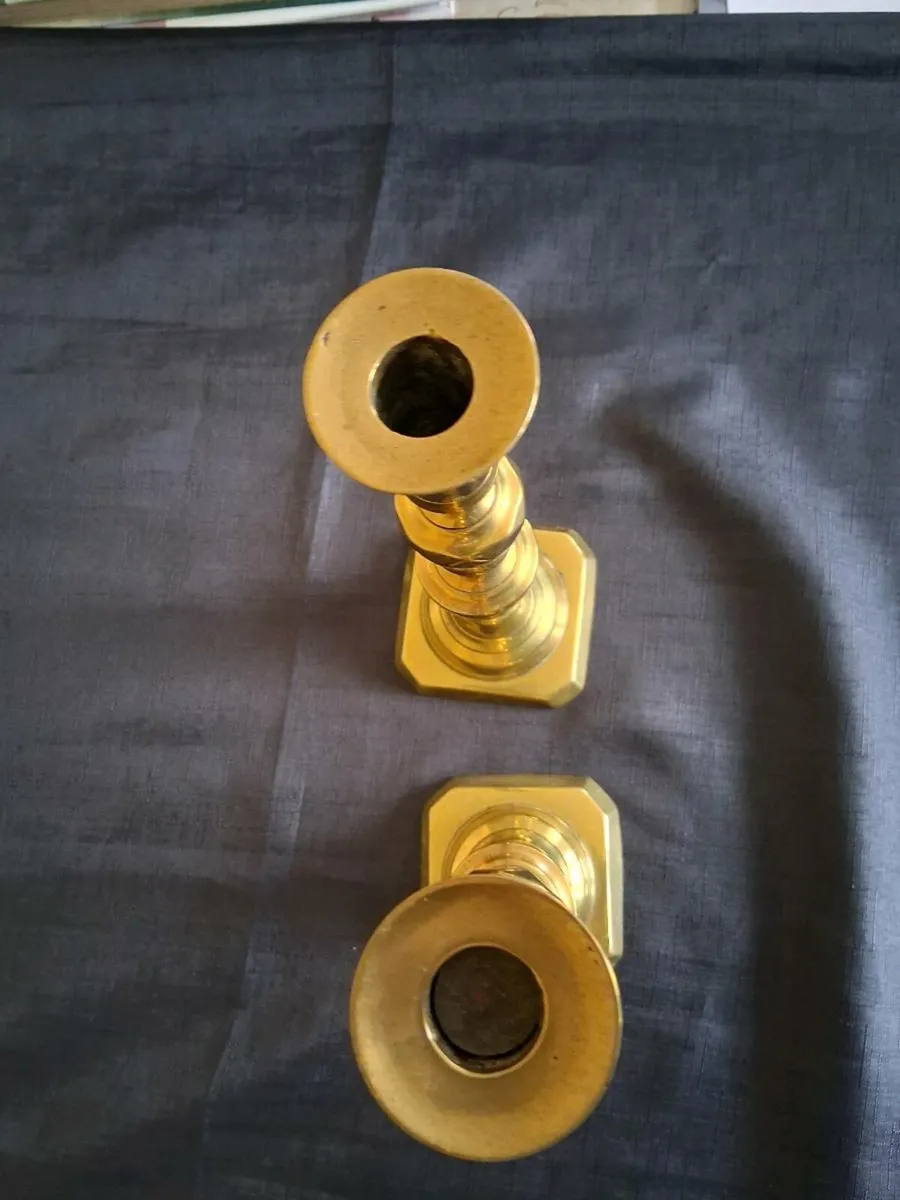 2 Tall Brass Candlestick Holders - Image 2