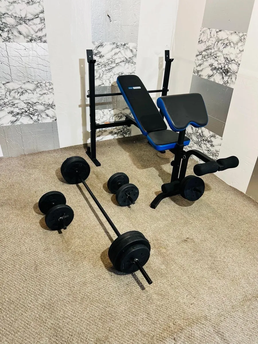 (NEW CONDITION) pro fitness bench 50kg weights ++ - Image 1