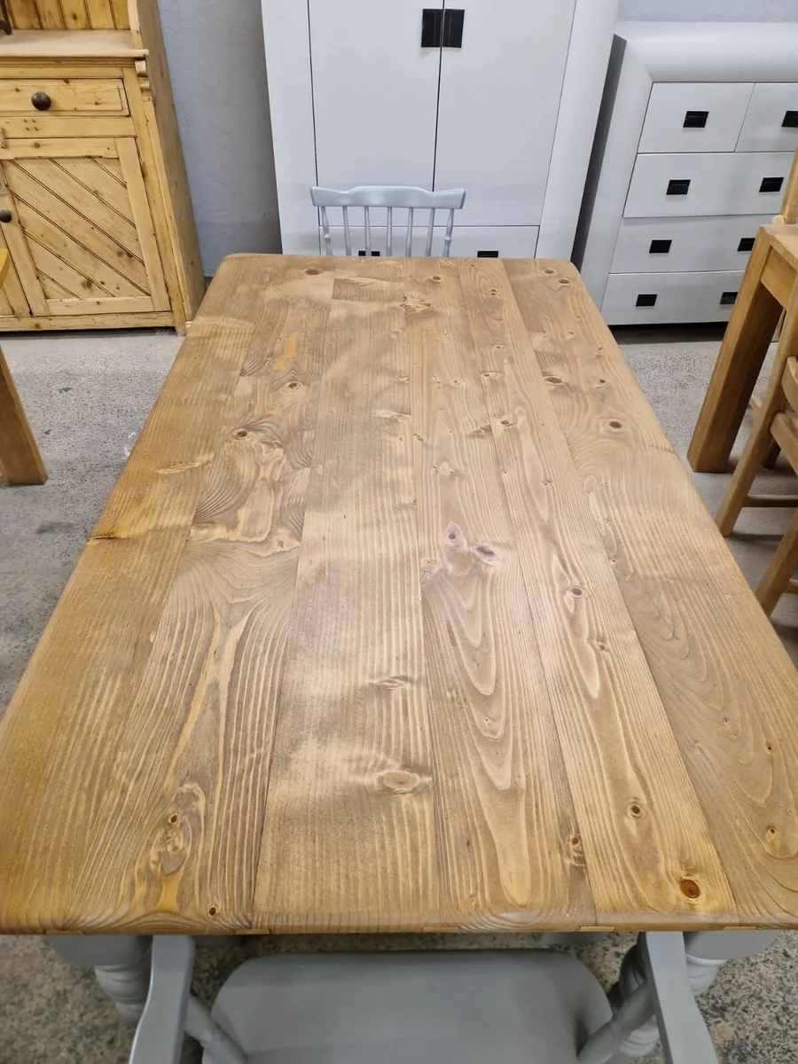 Vintage farmhouse table, 2 benchs, 2 chairs - Image 3