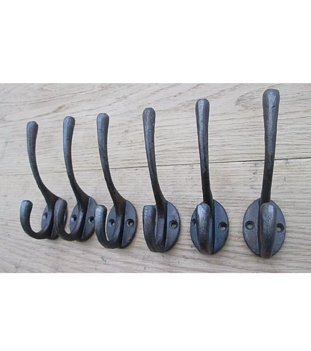 6 x Cast Iron Coat Hooks Vintage Retro Style - Image 1
